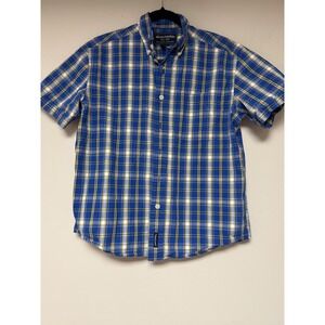 Abercrombie Plaid Short Sleeve Button Down Shirt Mens Medium Blue Yellow